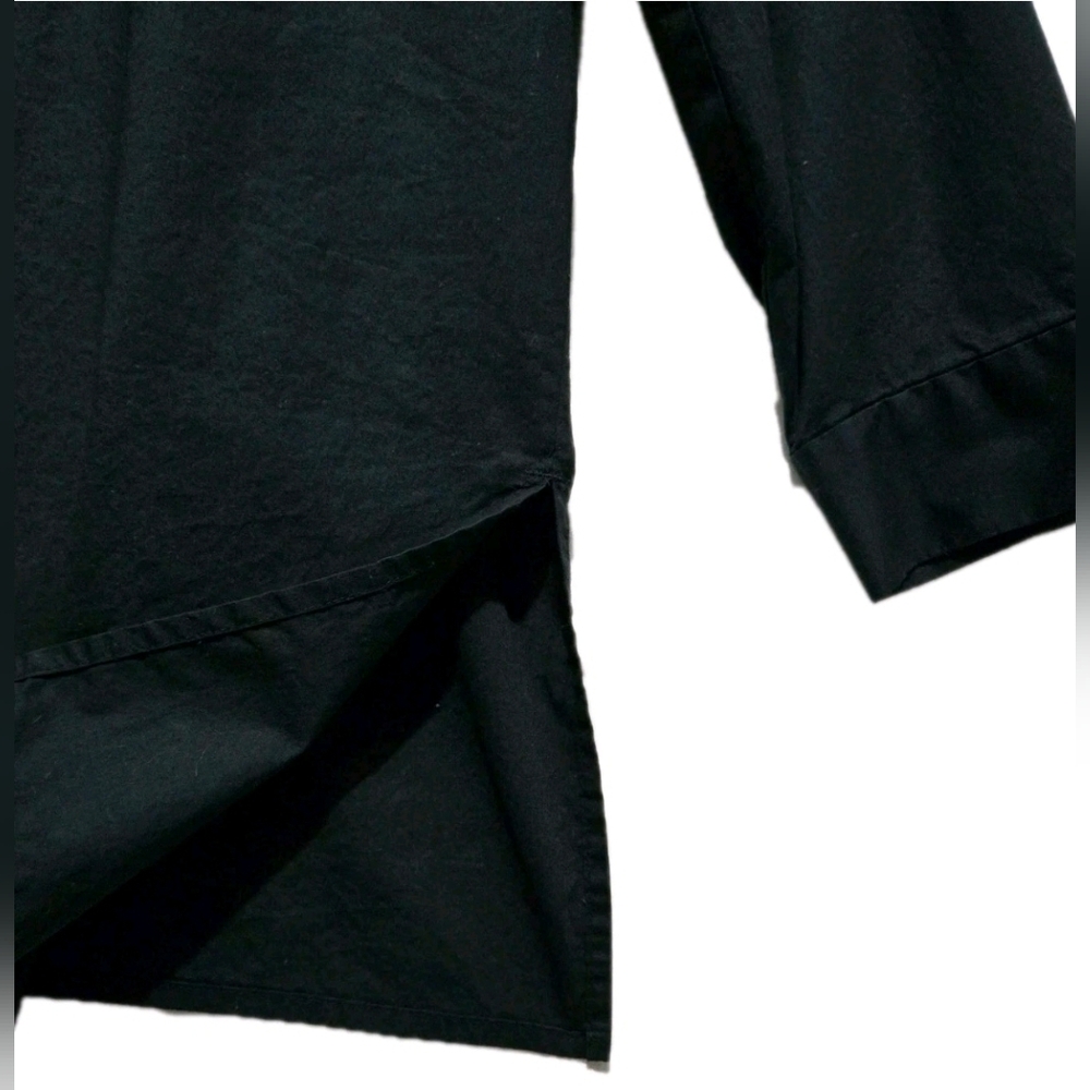 Eileen Fisher Shirt Button-Up Black Shirt Organic Cotton Side Slit Womens Medium - Picture 6 of 8